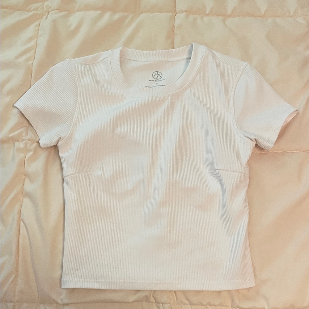 White Ribbed Short Sleeve Top